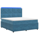 vidaXL LED Boxspring Ágy Mattal fejtámlával Kék 140 x 190 cm Bársony