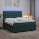 vidaXL LED Boxspring Ágy Mattal Sötétzöld 140 x 200 cm Bársony