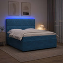 vidaXL LED Boxspring Ágy Mattal fejtámlával Kék 140 x 190 cm Bársony