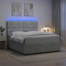 vidaXL LED Boxspring Ágy Mattal Világosszürke 160 x 200 cm Bársony