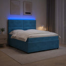 vidaXL LED Boxspring Ágy Mattal fejtámlával Kék 180 x 200 cm Bársony