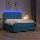 vidaXL LED Boxspring Ágy Mattal fejtámlával Kék 140 x 190 cm Bársony