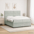 vidaXL LED Boxspring Ágy Mattal Világosszürke 200 x 200 cm Bársony