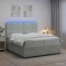 vidaXL LED Boxspring Ágy Mattal Világosszürke 200 x 200 cm Bársony