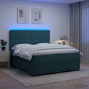 vidaXL LED Boxspring Ágy Mattal Sötétzöld 200 x 200 cm Bársony