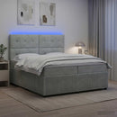 vidaXL LED Boxspring Ágy Mattal Világosszürke 200 x 200 cm Bársony