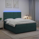 vidaXL LED Boxspring Ágy Mattal Sötétzöld 200 x 200 cm Bársony