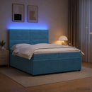 vidaXL LED Boxspring Ágy Mattal fejtámlával Kék 200 x 200 cm Bársony