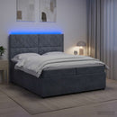 vidaXL LED Boxspring Ágy Mattal Sötétszürke 200 x 200 cm Bársony