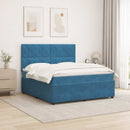 vidaXL LED Boxspring Ágy Mattal fejtámlával Kék 200 x 200 cm Bársony