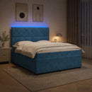 vidaXL LED Boxspring Ágy Mattal fejtámlával Kék 200 x 200 cm Bársony