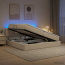 vidaXL LED tárolós ágy matraccal Krémszínű 200 x 200 cm Szövet