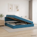 vidaXL Tárolós Ágy fejtámlával Sötét kék 200 x 200 cm Bársony