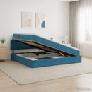 vidaXL Tárolós Ágy fejtámlával Sötét kék 200 x 200 cm Bársony