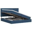 vidaXL Ágy tárolóval és matraccal fejtámlával Kék 200 x 200 cm szövet