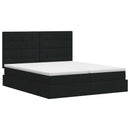 vidaXL Tárolós Ágy fejtámlával tárolóval Fekete 200 x 200 cm Szövet