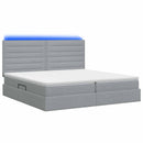 vidaXL LED tárolós ágy matraccal Világosszürke 200 x 200 cm Szövet