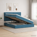 vidaXL Ágy tárolóval és matraccal Sötét kék 180 x 200 cm Bársony