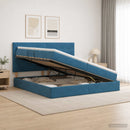 vidaXL Ágy tárolóval és matraccal Sötét kék 200 x 200 cm Bársony