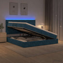 vidaXL LED tárolós ágy matraccal Sötét kék 200 x 200 cm Bársony