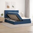 vidaXL Tárolós Ágy fejtámlával tárolóval Kék 200 x 200 cm Szövet