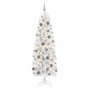 vidaXL Karcsú műkarácsonyfa gömbökkel 180 cm 300 LED Meleg fehér