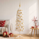 vidaXL Karcsú műkarácsonyfa gömbökkel 150 cm 150 LED Meleg fehér