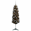 vidaXL Karcsú műkarácsonyfa gömbökkel 150 cm 150 LED Meleg fehér