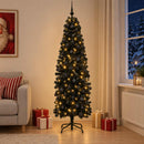 vidaXL Karcsú műkarácsonyfa gömbökkel 210 cm 300 LED Meleg fehér
