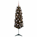 vidaXL Karcsú műkarácsonyfa gömbökkel 150 cm 150 LED Meleg fehér