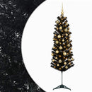 vidaXL Karcsú műkarácsonyfa gömbökkel 150 cm 150 LED Meleg fehér