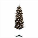 vidaXL Karcsú műkarácsonyfa gömbökkel 150 cm 150 LED Meleg fehér