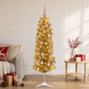 vidaXL Mű vékony karácsonyfa gömbökkel 120 cm 150 LED Meleg fehér