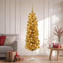 vidaXL Mű vékony karácsonyfa gömbökkel 150 cm 150 LED Meleg fehér