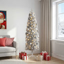 vidaXL Karcsú műkarácsonyfa gömbökkel 180 cm 300 LED Meleg fehér