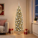 vidaXL Karcsú műkarácsonyfa gömbökkel 180 cm 300 LED Meleg fehér