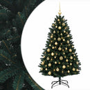 vidaXL Sötétzöld műkarácsonyfa gömbökkel 120 cm 150 LED Meleg fehér