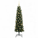 vidaXL Karcsú műkarácsonyfa gömbökkel 150 cm 150 LED Meleg fehér
