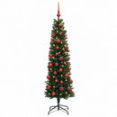 vidaXL Karcsú műkarácsonyfa gömbökkel 120 cm 150 LED Meleg fehér