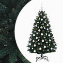 vidaXL Sötétzöld műkarácsonyfa gömbökkel 150 cm 150 LED Meleg fehér