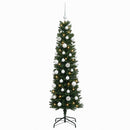 vidaXL Karcsú műkarácsonyfa gömbökkel 150 cm 150 LED Meleg fehér