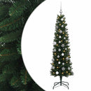 vidaXL Karcsú műkarácsonyfa gömbökkel 150 cm 150 LED Meleg fehér