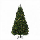 vidaXL Műkarácsonyfa középzöld gömbökkel 210 cm 300 LED Meleg fehér
