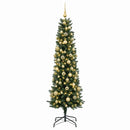 vidaXL Karcsú műkarácsonyfa gömbökkel 210 cm 300 LED Meleg fehér