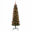 vidaXL Karcsú műkarácsonyfa gömbökkel 210 cm 300 LED Meleg fehér