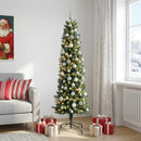 vidaXL Karcsú műkarácsonyfa gömbökkel 210 cm 300 LED Meleg fehér