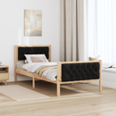 vidaXL Ágykeret fejtámlával Fekete 90 x 190 cm Tömör fenyőfa