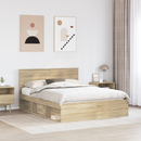 vidaXL Ágykeret fejtámlával Sonoma tölgy 150 x 200 cm Tömör fenyőfa
