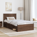 vidaXL Ágykeret fejtámlával Barna Tölgy 100 x 200 cm Tömör fenyőfa