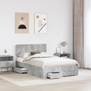 vidaXL Ágykeret fejtámlával fiókkal Beton Szürke 135 x 190 cm Faanyag